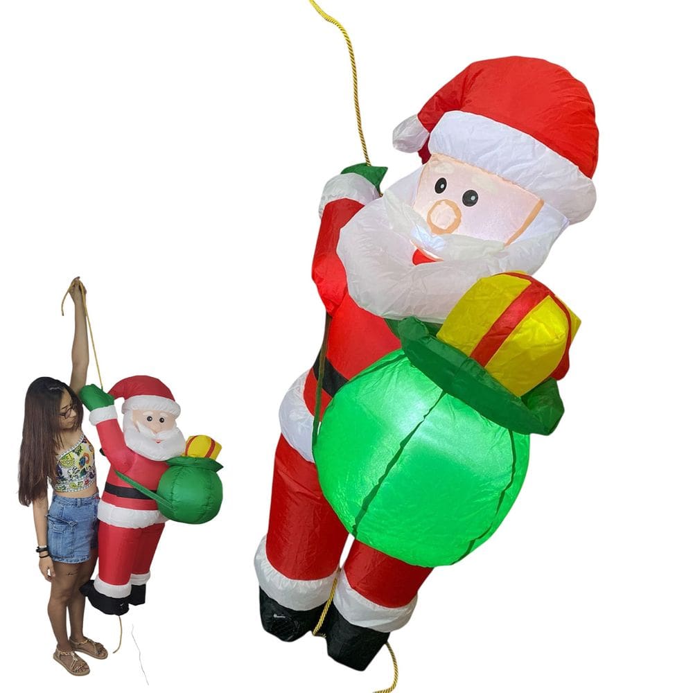 Papai Noel Escalador Inflavel Natal Natalino Luz Led Iluminado Enfeite Porta Janela Varanda Loja Casa Comercio