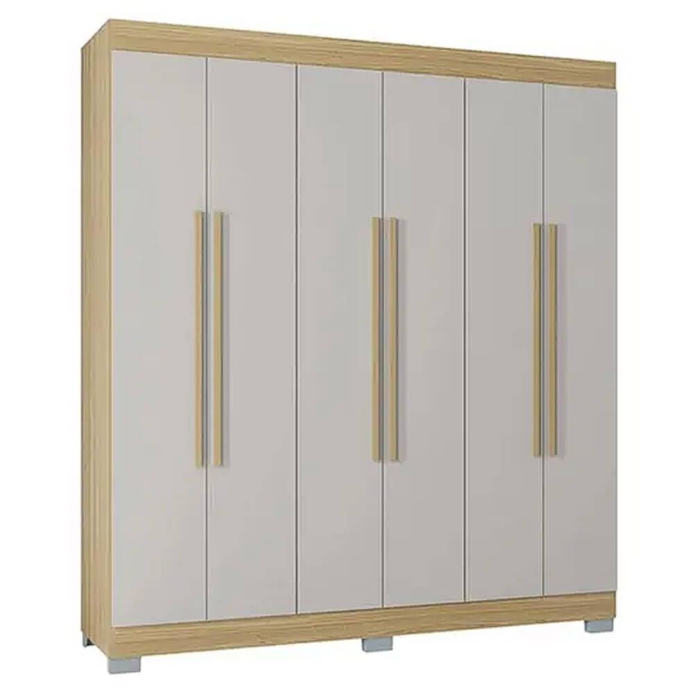Guarda Roupa Barcelona Poquema Casal 6 Portas 2 Gavetas Cor Damasco Off White