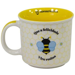 Caneca Tom Bee Happy 350ml em Cerâmica Zona Criativa