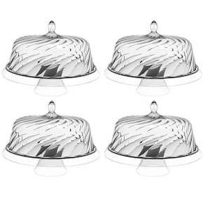 4 Porta Bolo Boleira com Cúpula 30cm Transparente Glassy Crippa
