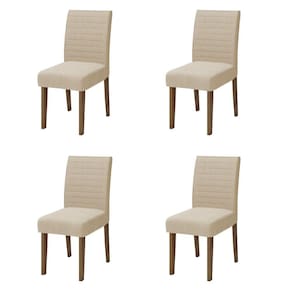 Conjunto Com 4 Cadeiras Estofada Sala De Jantar Onix Creta Cedro / Areia Dobuê Cedro