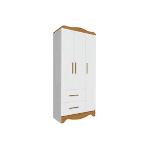 Guarda Roupa Bebê Clara c/ 3 Portas Lisa e 2 Gavetas Branco Brilho/Amendoa - Peroba