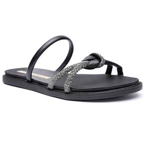 Rasteira Moleca Papete Tira Strass - Preto