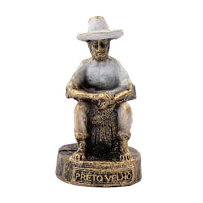 Escultura Preto Velho Branco Vintage em Resina 8 cm