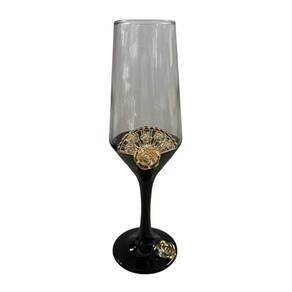 Taça Pomba Gira Leque Rosa Negra Champagne Vidro 186ml