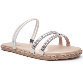 Rasteira Moleca Tira Strass Feminina - Off White