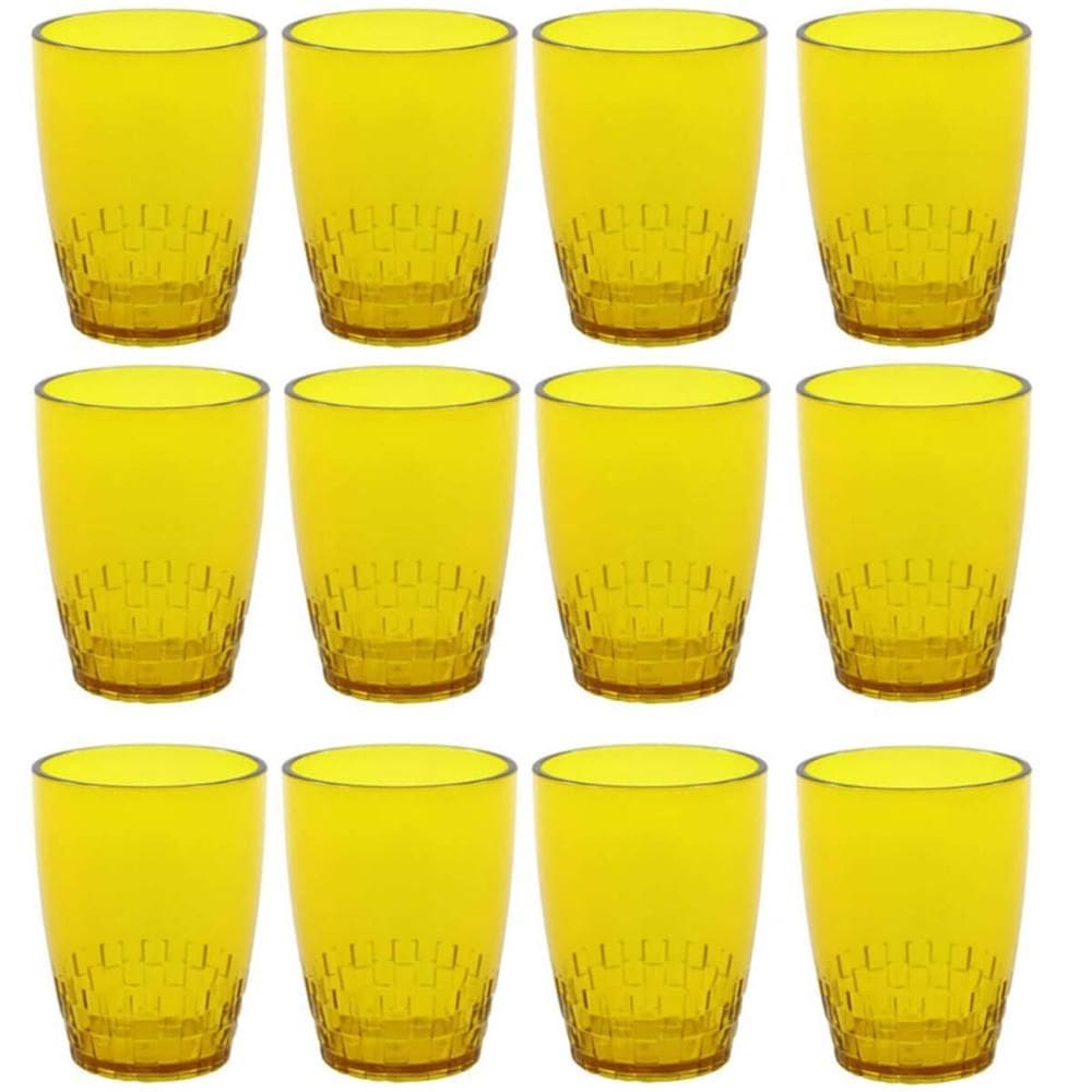 Kit 12 Copos Crippa 300ml Plástico Amarelo Água Suco Refrige