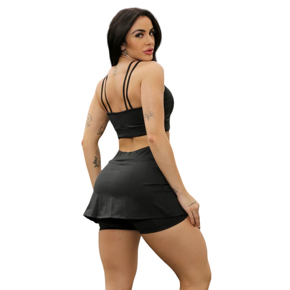Conjunto Short Saia Fenda e Top Suplex Fitness Feminino