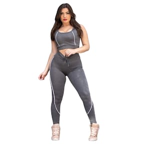Conjunto Legging Viés Repuxado de Poliéster Fitness Feminino