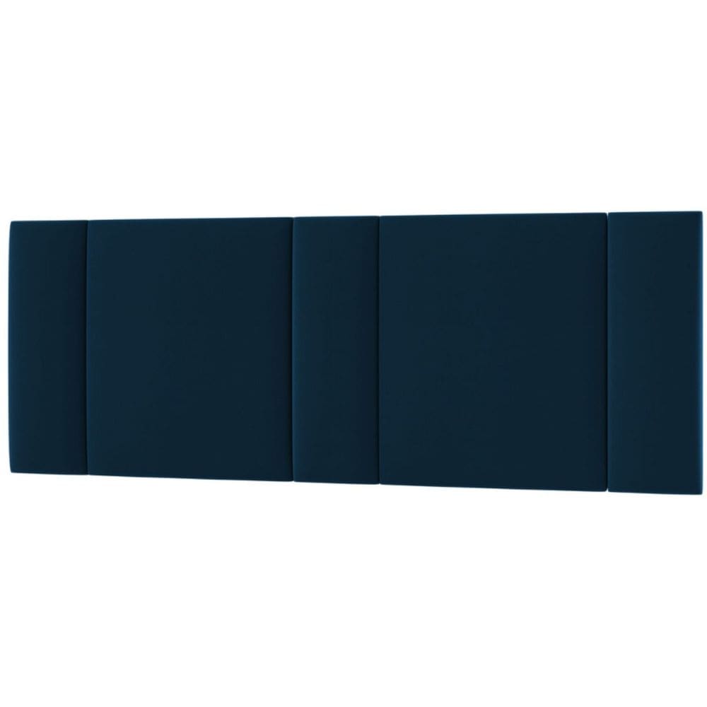 Cabeceira Estofada Iluminação LED Cama Queen Size 160 cm Veludo Azul Marinho