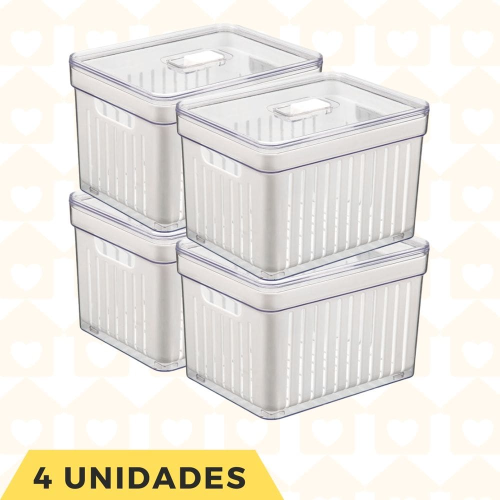 4 Organizadores Alto Retangular com Tampa e Cesta Legumes
