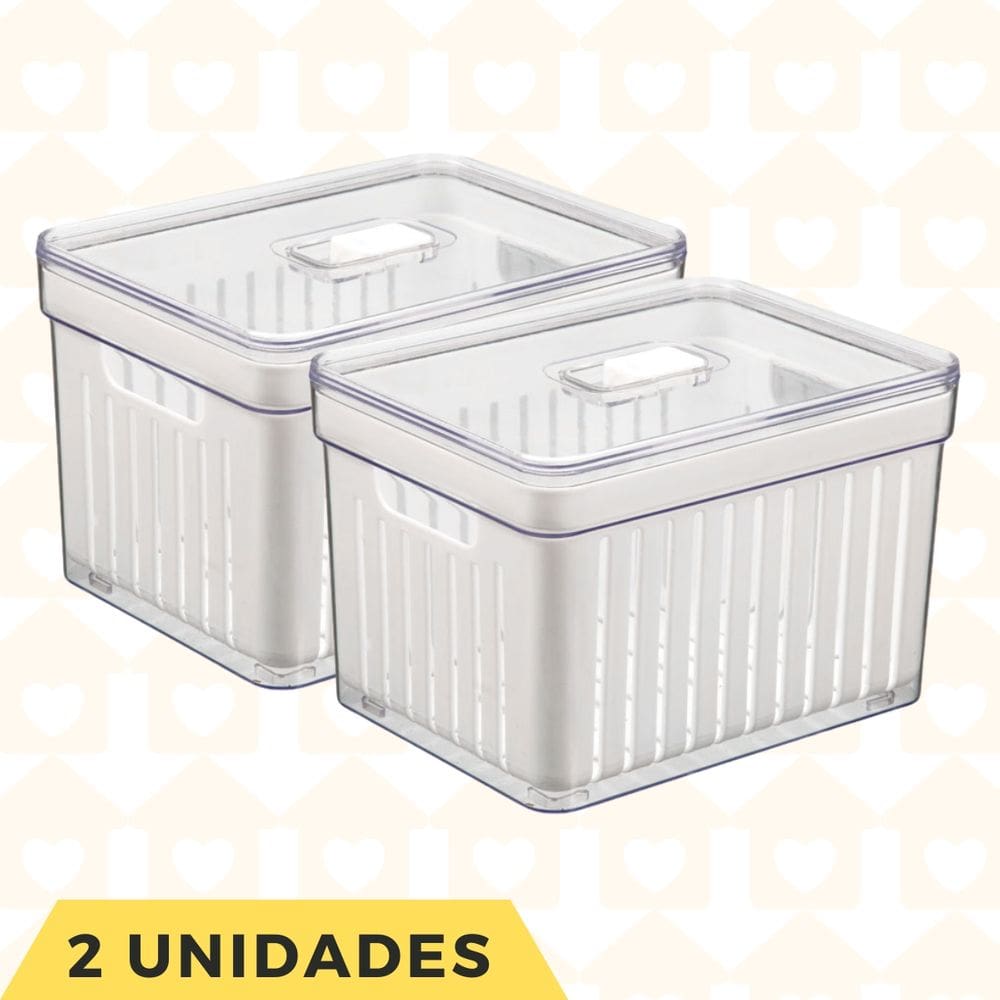 2 Organizadores Alto Retangular com Tampa e Cesta Legumes