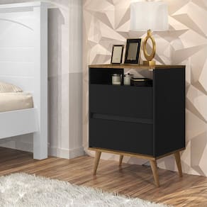 Mesa De Cabeceira Lotus Em Mdf 2 Gavetas Preto / Jequiba