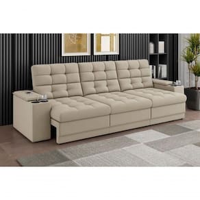 Sofá Confort Premium 2,30m Assento Retrátil/reclinável Porta Copos E Usb Suede Areia - Xflex Sofas