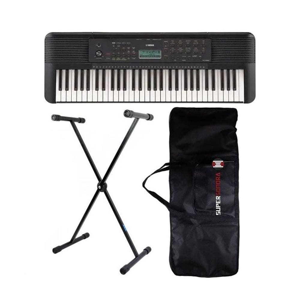 Teclado Musical Yamaha PSR-E283 61 Teclas Portátil Preto + Suporte Em X + Capa