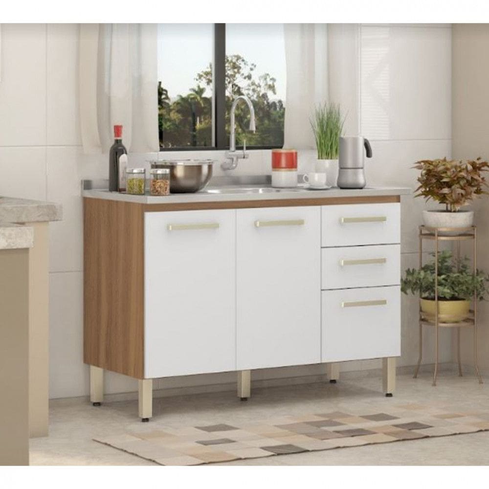 Balcão Demóbile Miss 120 cm 3 Portas 2 Gavetas Sem Tampo