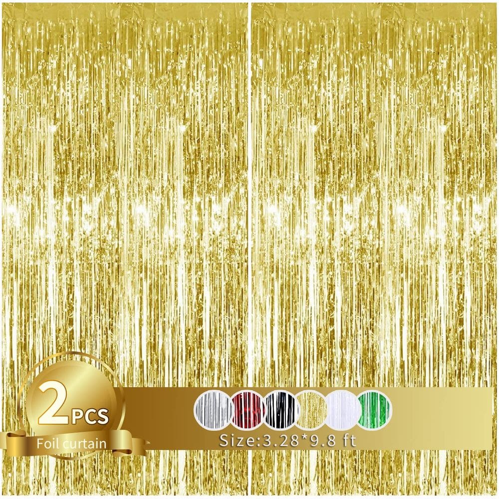 Cortinas com franjas metálicas TONIFUL Gold Metallic Tinsel, 2 unidades (2 m x)