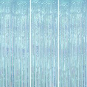 Pano de fundo com franja metálica DECOCKRAT azul transparente 1x2,5 m, pacote com 3