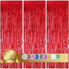 Decoração de festa TONIFUL Red Streamers & Foil Fringe Cortina x3