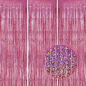 Pano de fundo com franja metálica DECOCKRAT Laser Pink Tinsel 1x2,5 m 3 Pa