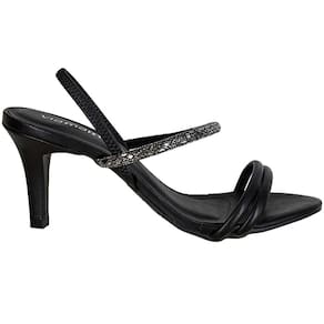 Tamanco Via Marte Salto Fino Tira Strass Feminino - Preto