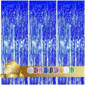 Decoração de festa TONIFUL Blue Streamers & Foil Fringe Cortinas x3