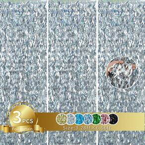 Cortinas de alumínio com franjas TONIFUL Wavy Metallic Tinsel Silver x3
