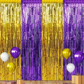 Cortina de franja, decorações de fundo, pacote com 3, 1 m x 2 m, ouro roxo