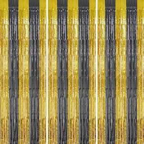 Pano de fundo com franja metálica DECOCKRAT, enfeites pretos e dourados, 1 x 2,5 m, 3 Pa
