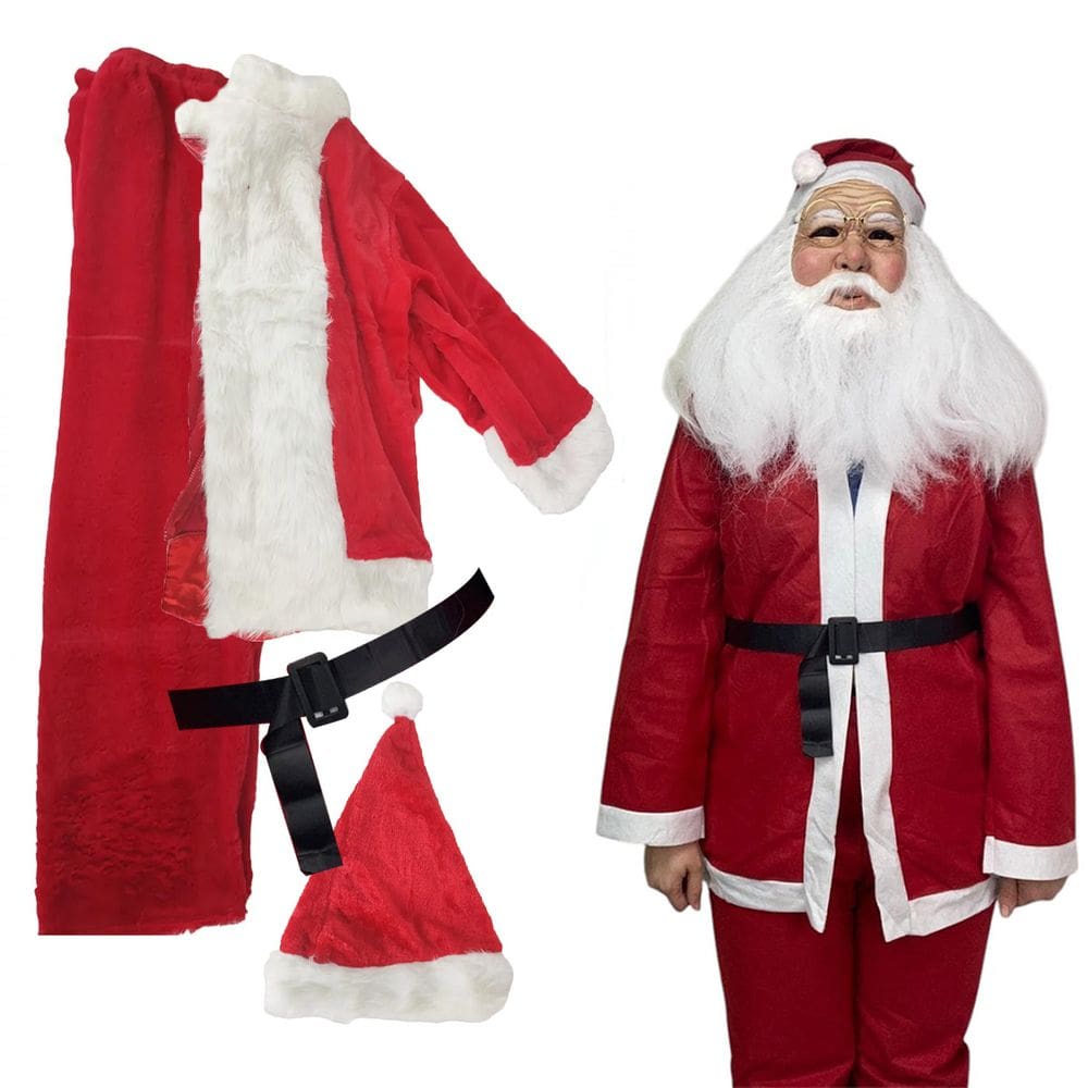 Mascara Realista Roupa Papai Noel Natal Fantasia Completa Natalino Realista Oculos Barba Festa