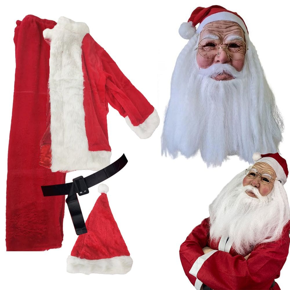 Mascara Realista Papai Noel Fantasia Roupa Natal Completa Natalina Oculos Barba Comemoraçao Evento