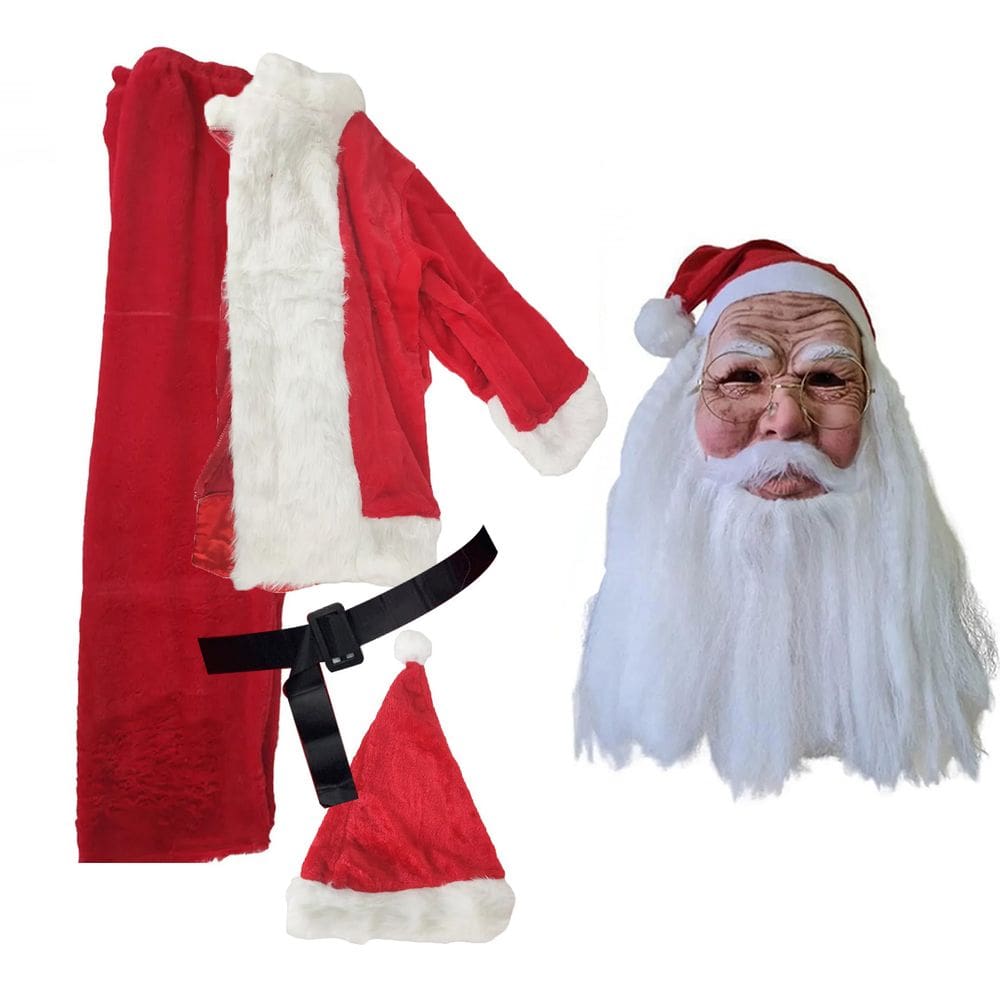 Mascara Realista Roupa Papai Noel Fantasia Completa Natalina Minimalista Oculos Barba Luxo Comemoraçao