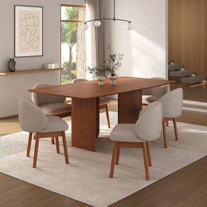 Kit Mesa de Jantar Boreal 210cm e 6 Cadeiras Jambu CabeCasa MadeiraMadeira Cinamomo/Bege