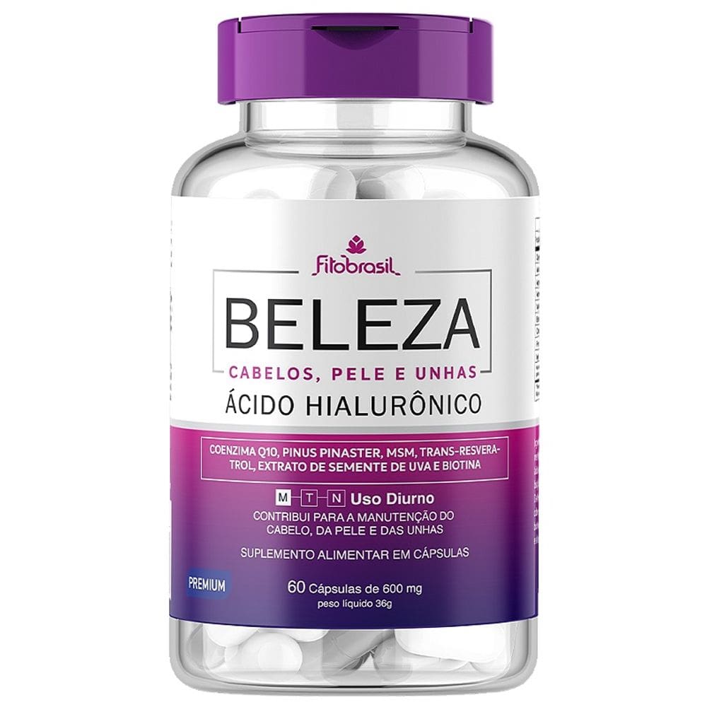 Beleza - Cabelo, Pele e Unhas - 60 cáps com Ácido Hialurônico, Q10, MSM, Resveratrol, Biotina