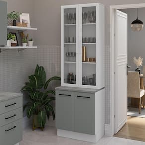 Kit Balcão + Cristaleira 70cm Branco Cinza Agata Madesa 01 Branco Cinza