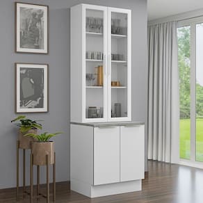 Kit Balcão + Cristaleira 70cm Branco Veludo Lux Madesa 01 Branco