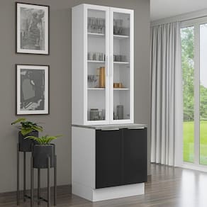 Kit Balcão + Cristaleira 70cm Branco Preto Lux Madesa 01 Branco Preto