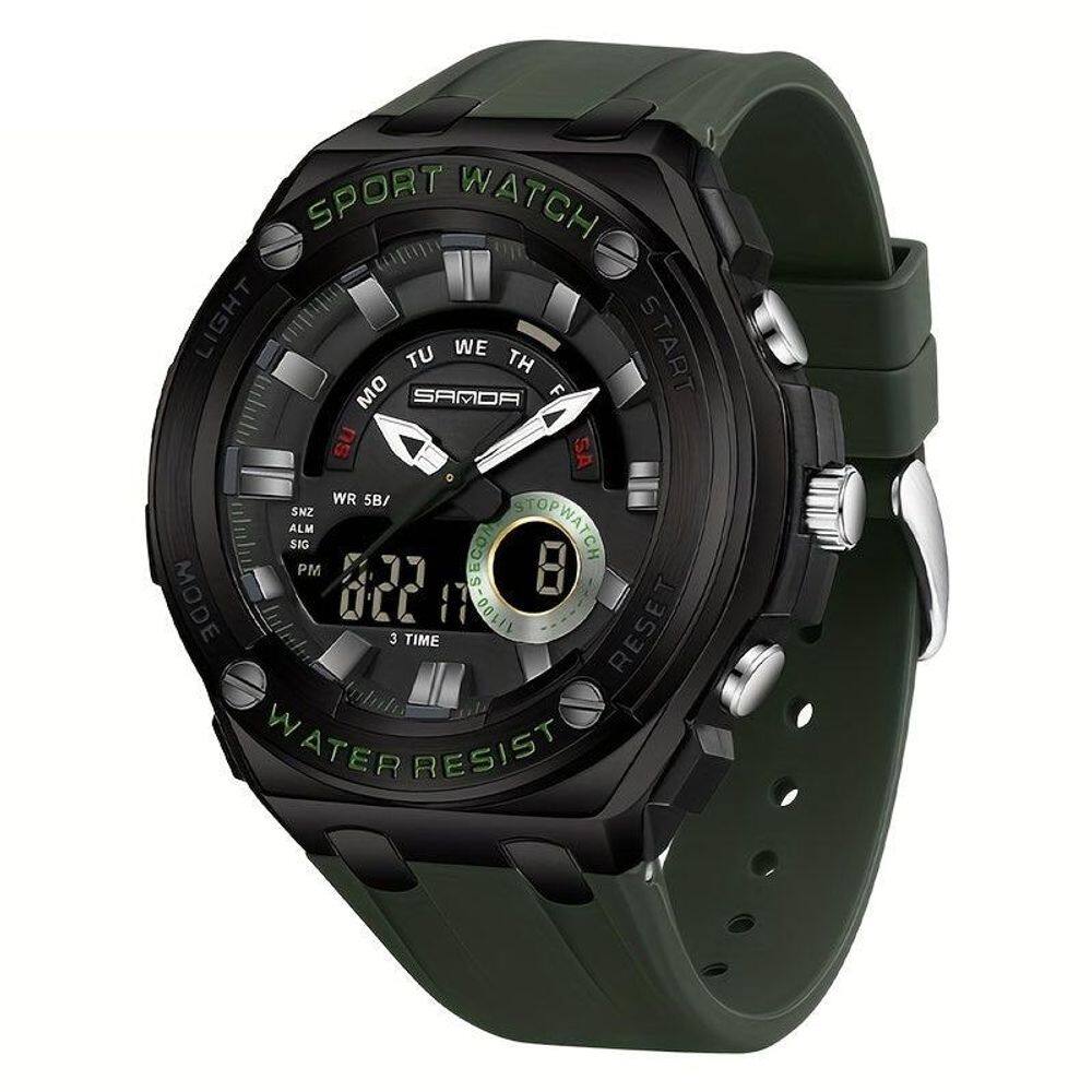 Relógio de Pulso Masculino À Prova D`Água 50M Esportivo Multifuncional com Pulseira de Silicone