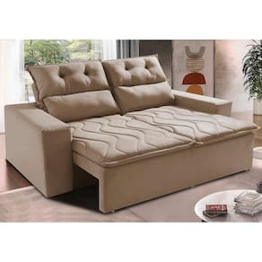 Sofá Retrátil E Reclinável 1,50m Cama Inbox Smal Com Bordado Pantográfico Suede Bege