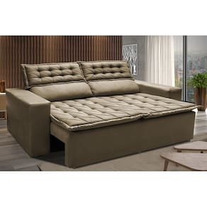 Sofá 3 Lugares Retrátil E Reclinável Cama Inbox Slim 1,80m Velusoft Castor