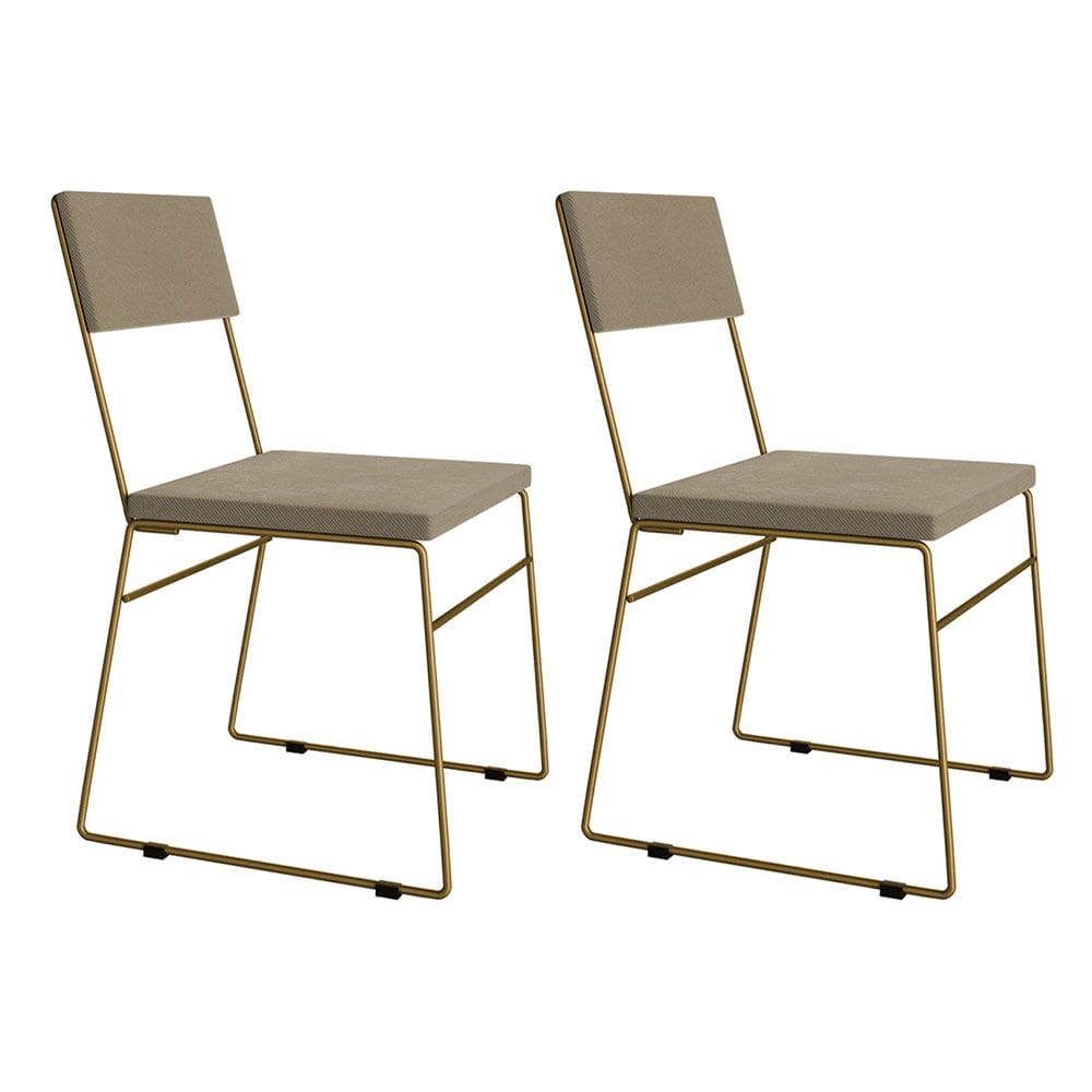 Kit 2 Cadeiras De Jantar Málaga Assento Veludo Bege Base Dourado