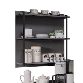 Prateleira Industrial Tripla Cozinha Suspenso De Parede Emi 70,5cm M12 - D`rossi Cor Grafite