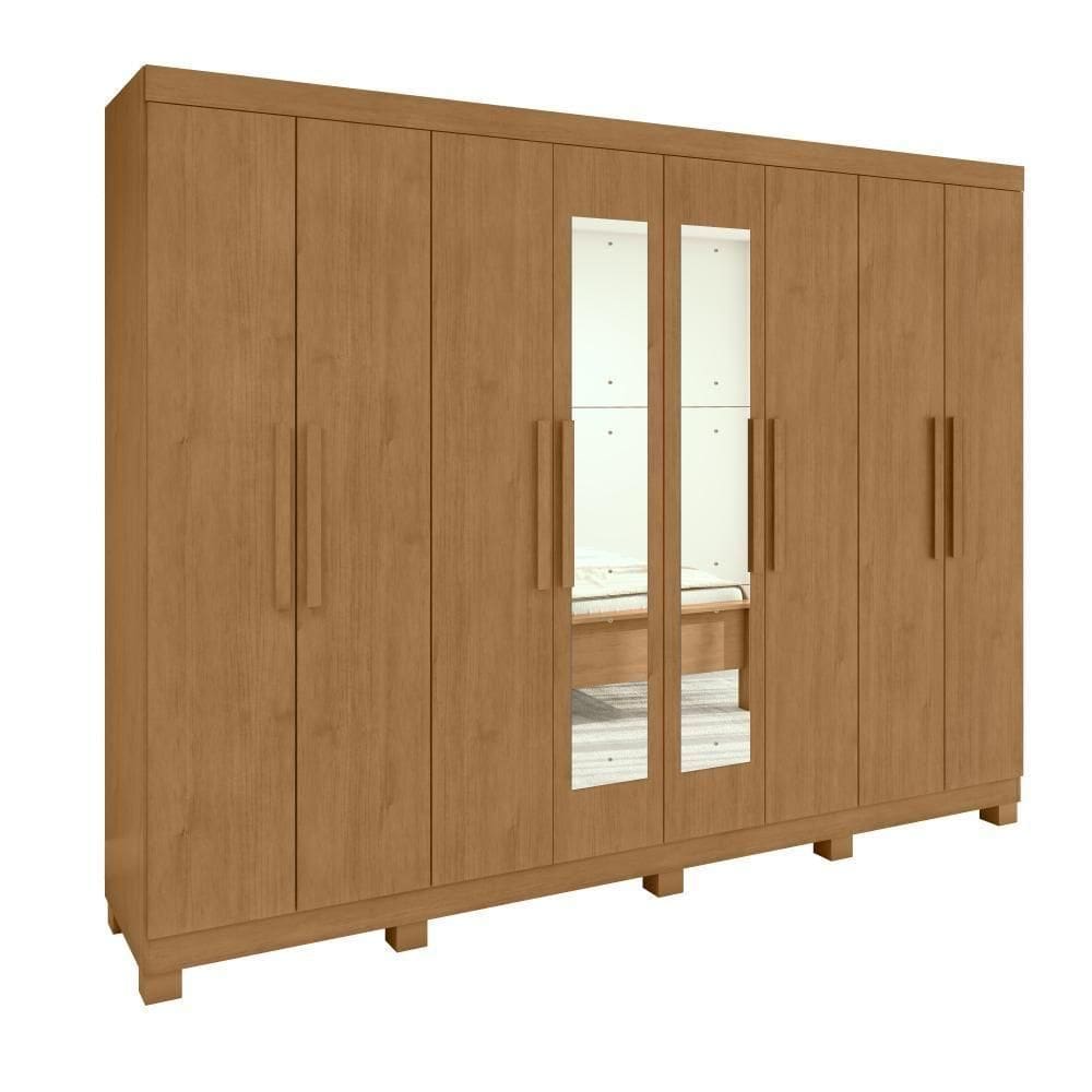 Guarda-roupa Casal Easy Slim 8 Portas Com Espelho E Pés Amendoa Clean