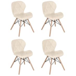 Kit 4 Cadeiras Estofadas Charles Eames Eiffel Slim Wood Confort Creme