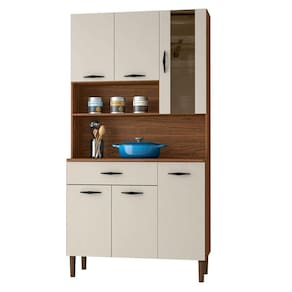 Armário De Cozinha Compacta 90cm Bruna K02 Nogueira/off White - Mpozenato
