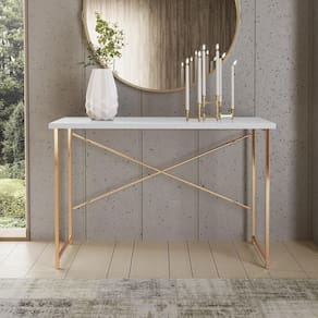 Aparador Steel 90 Cm Estilo Industrial Com Pés Em Aço Cobre/branco