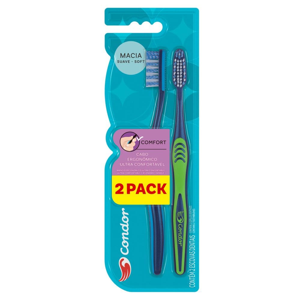 Escova Dental Macia Condor Comfort Cabeça G 2 Unidades