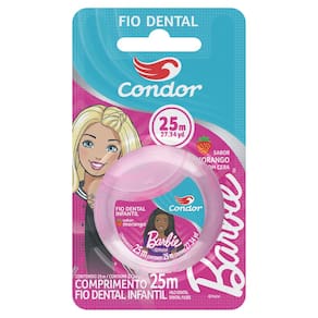Fio Dental Infantil com Cera Morango Barbie Condor 25m