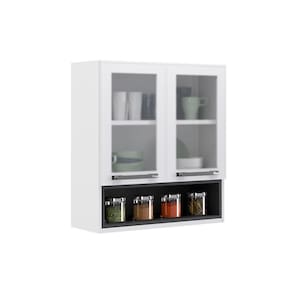 Armário Aéreo de Cozinha Branco 2 Portas com Vidro Florença