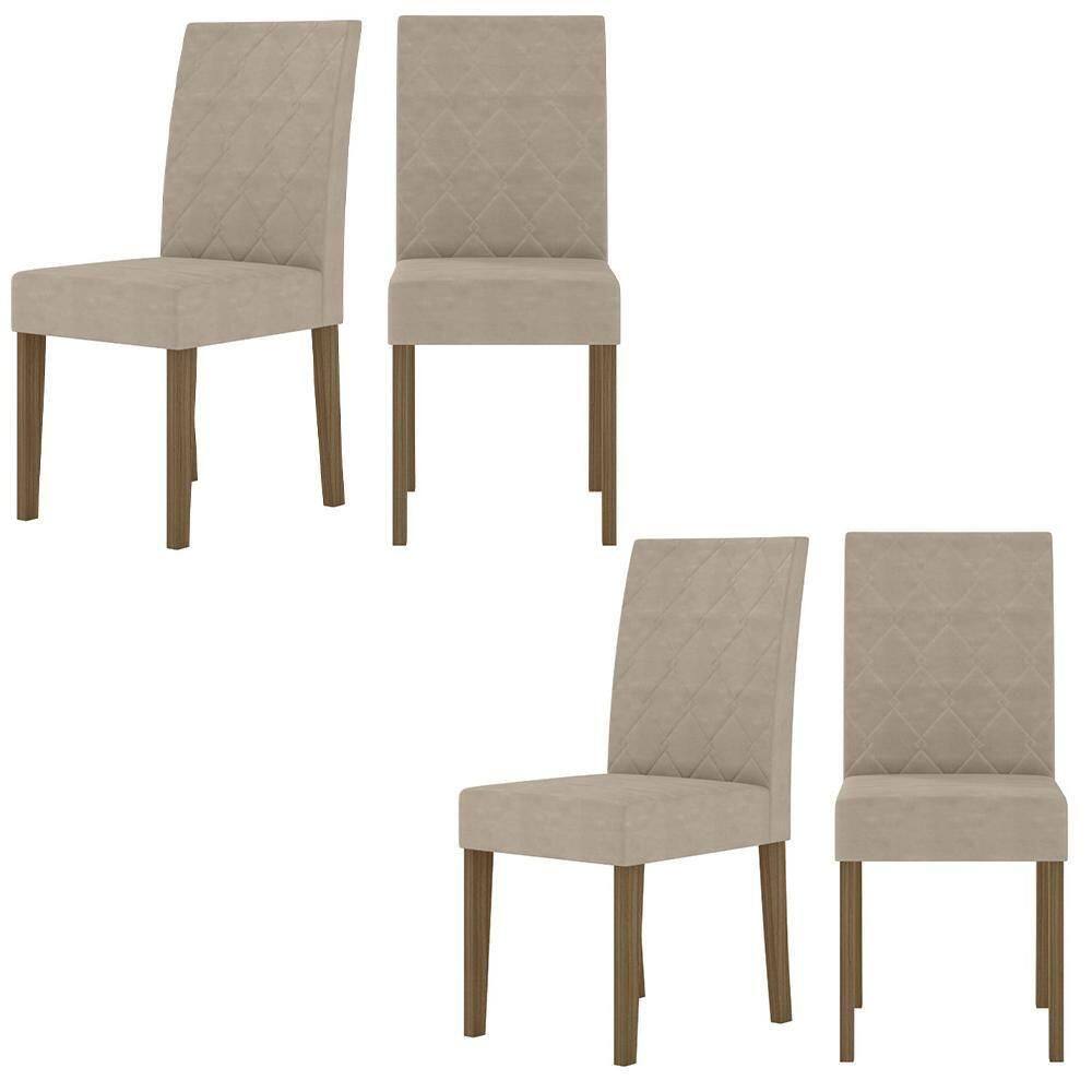 Kit De 4 Cadeiras Jade Com Tecido Em Suede Bordado Carvalho/fendi